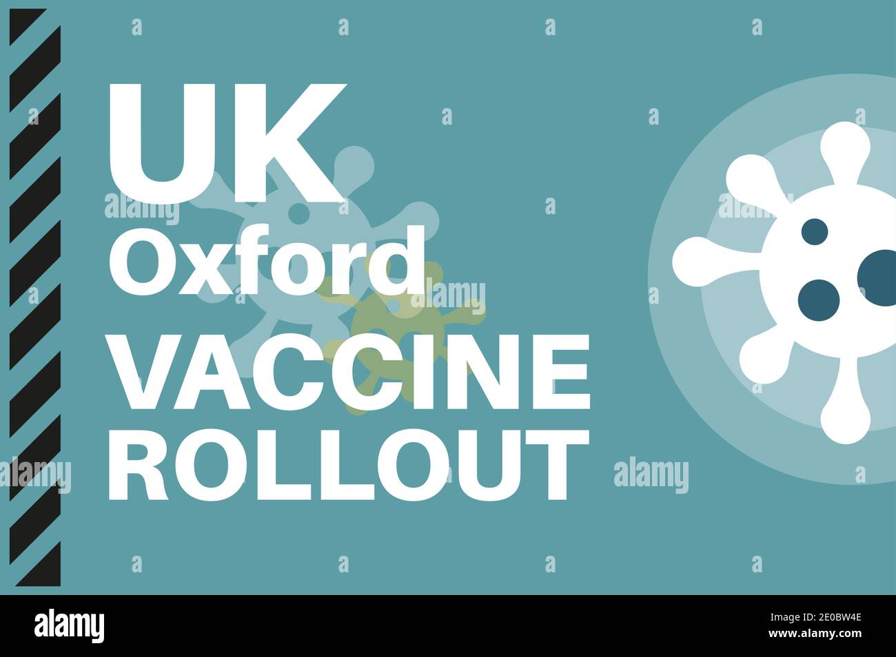 UK Oxford Vaccine Rollout - Illustrazione con i loghi dei virus su sfondo blu. Illustrazione Vettoriale