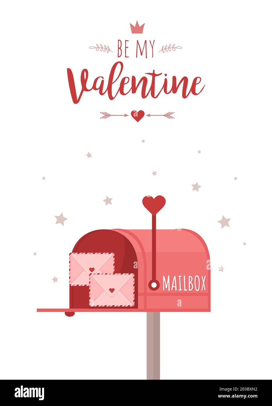 Biglietto d'auguri di San Valentino con casella postale. Casella postale con lettere d'amore. Sia il mio Valentine. Illustrazione Vettoriale