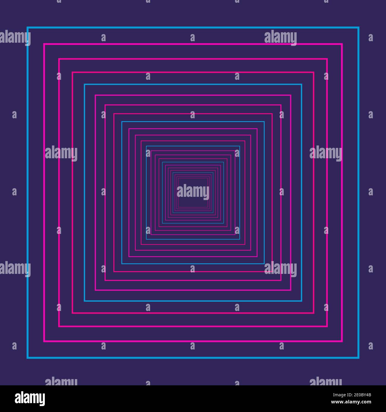 Un'immagine di sfondo astratta concentrica di forma quadrata al neon. Illustrazione Vettoriale