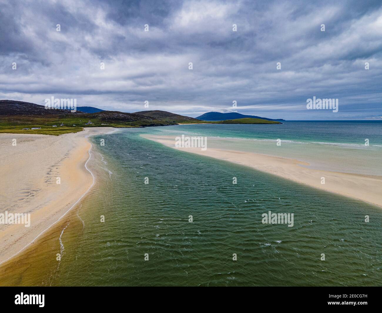 Aereo di Luskentire Beach, Isola di Harris, Ebridi esterne, Scozia, Regno Unito, Europa Foto Stock