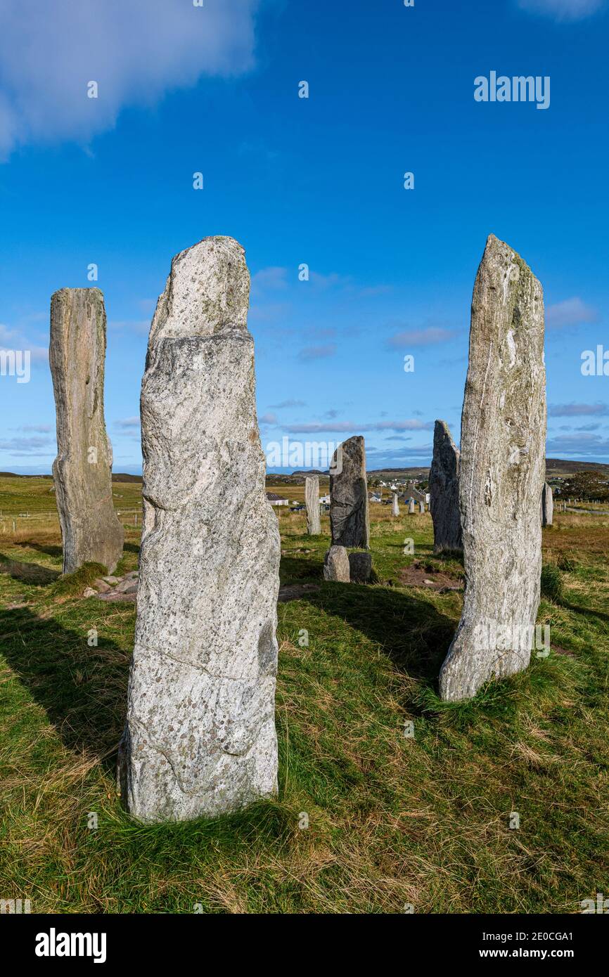 Pietre Callanish, pietre in piedi dell'era neolitica, Isola di Lewis, Ebridi esterne, Scozia, Regno Unito, Europa Foto Stock