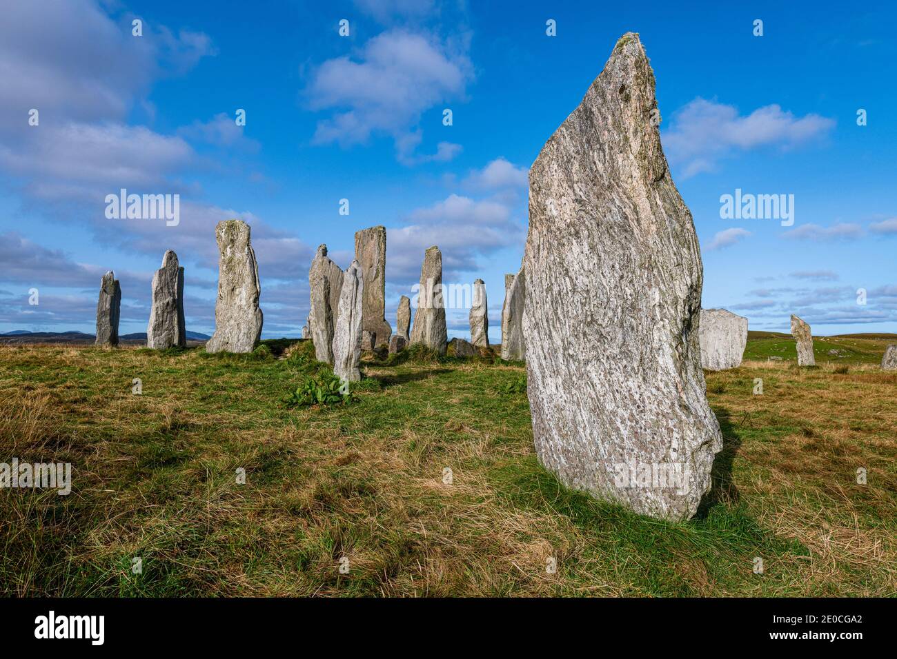 Pietre Callanish, pietre in piedi dell'era neolitica, Isola di Lewis, Ebridi esterne, Scozia, Regno Unito, Europa Foto Stock