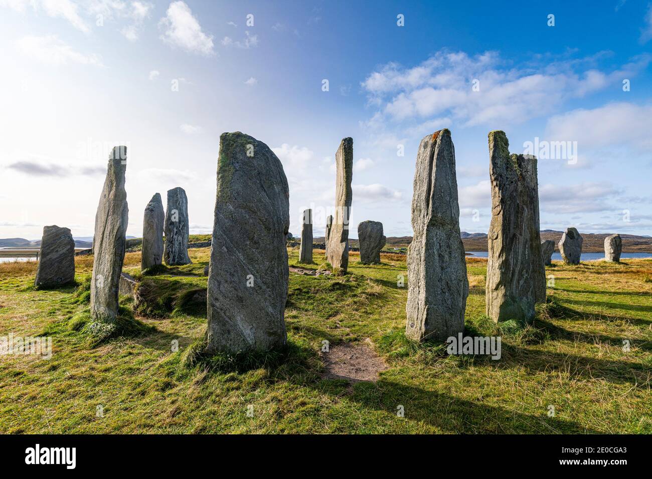 Pietre Callanish, pietre in piedi dell'era neolitica, Isola di Lewis, Ebridi esterne, Scozia, Regno Unito, Europa Foto Stock