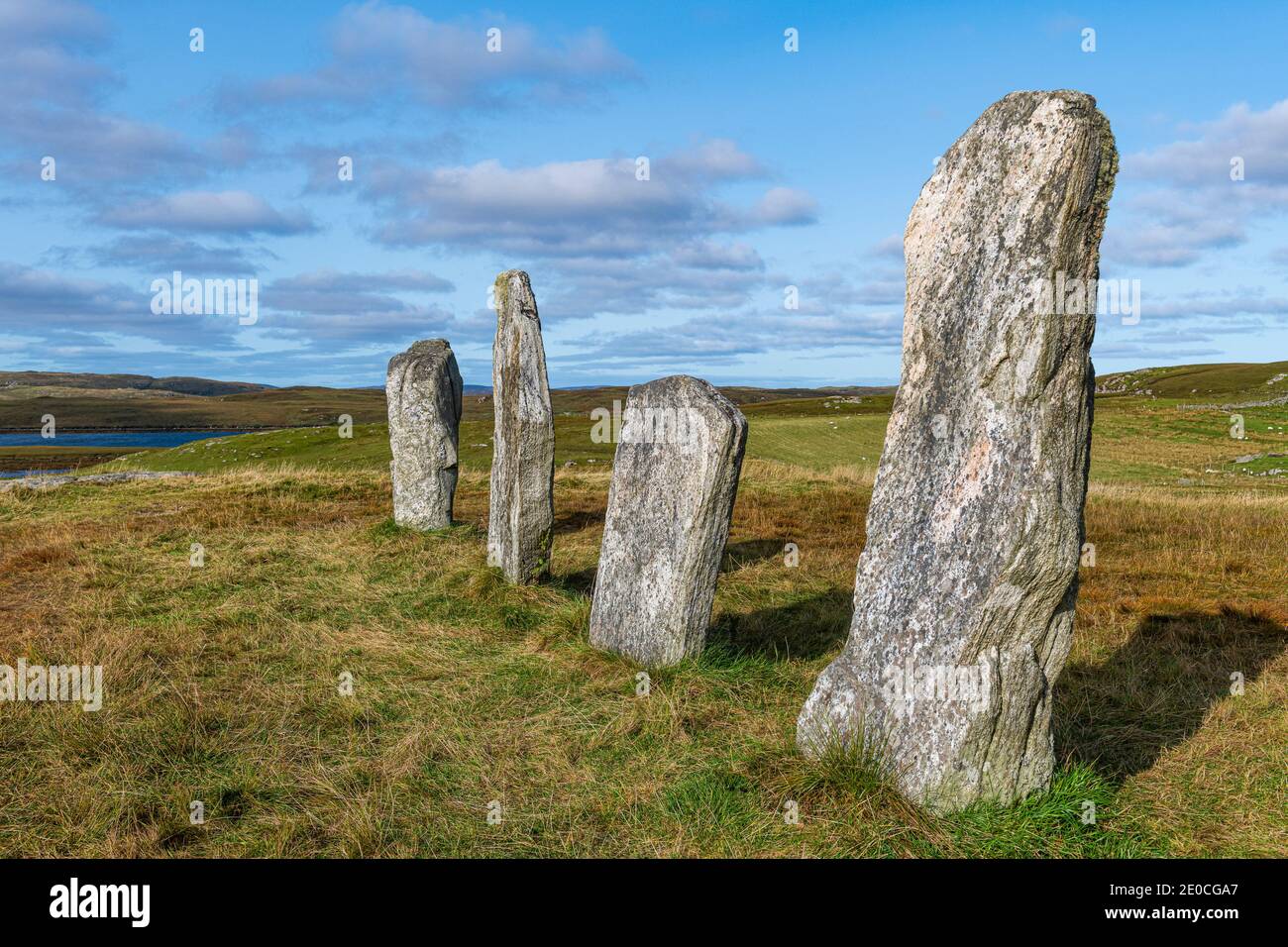 Pietre Callanish, pietre in piedi dell'era neolitica, Isola di Lewis, Ebridi esterne, Scozia, Regno Unito, Europa Foto Stock