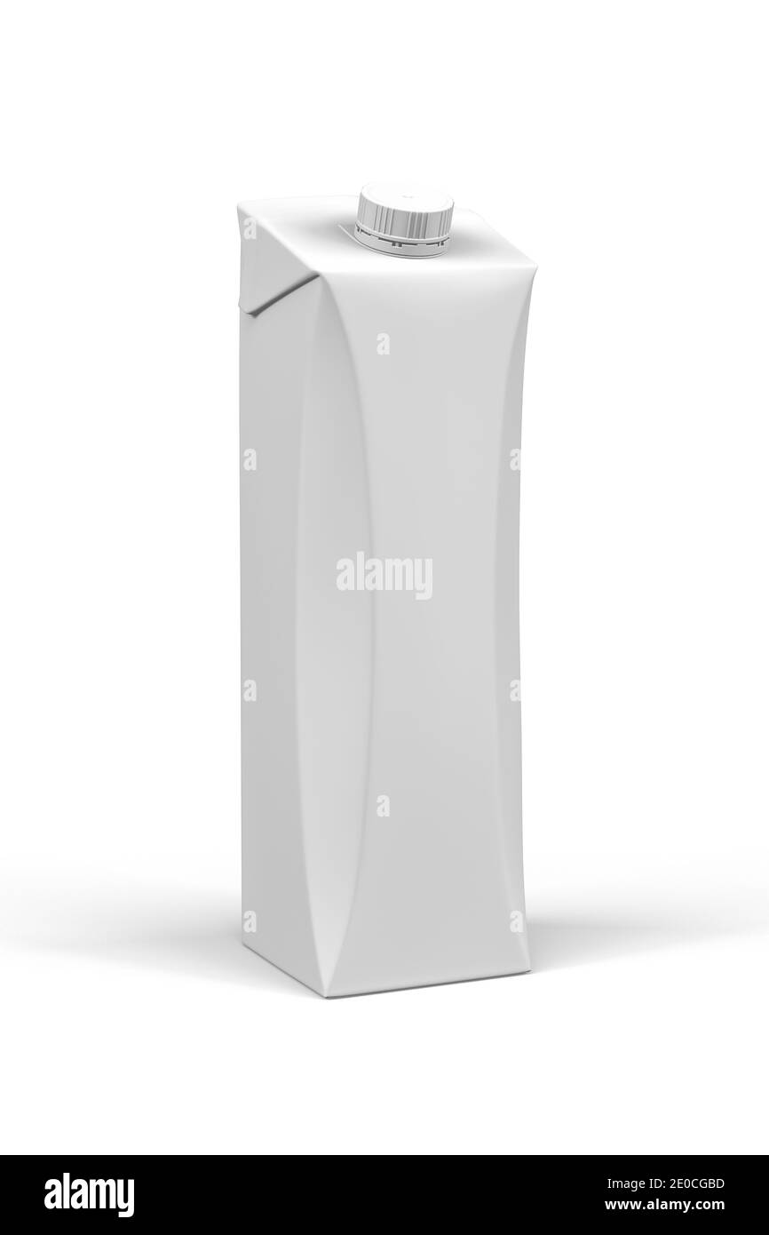 Scatola di cartone mockup per bevande - scatola di litro di succo isolato su sfondo bianco - rendering 3d Foto Stock