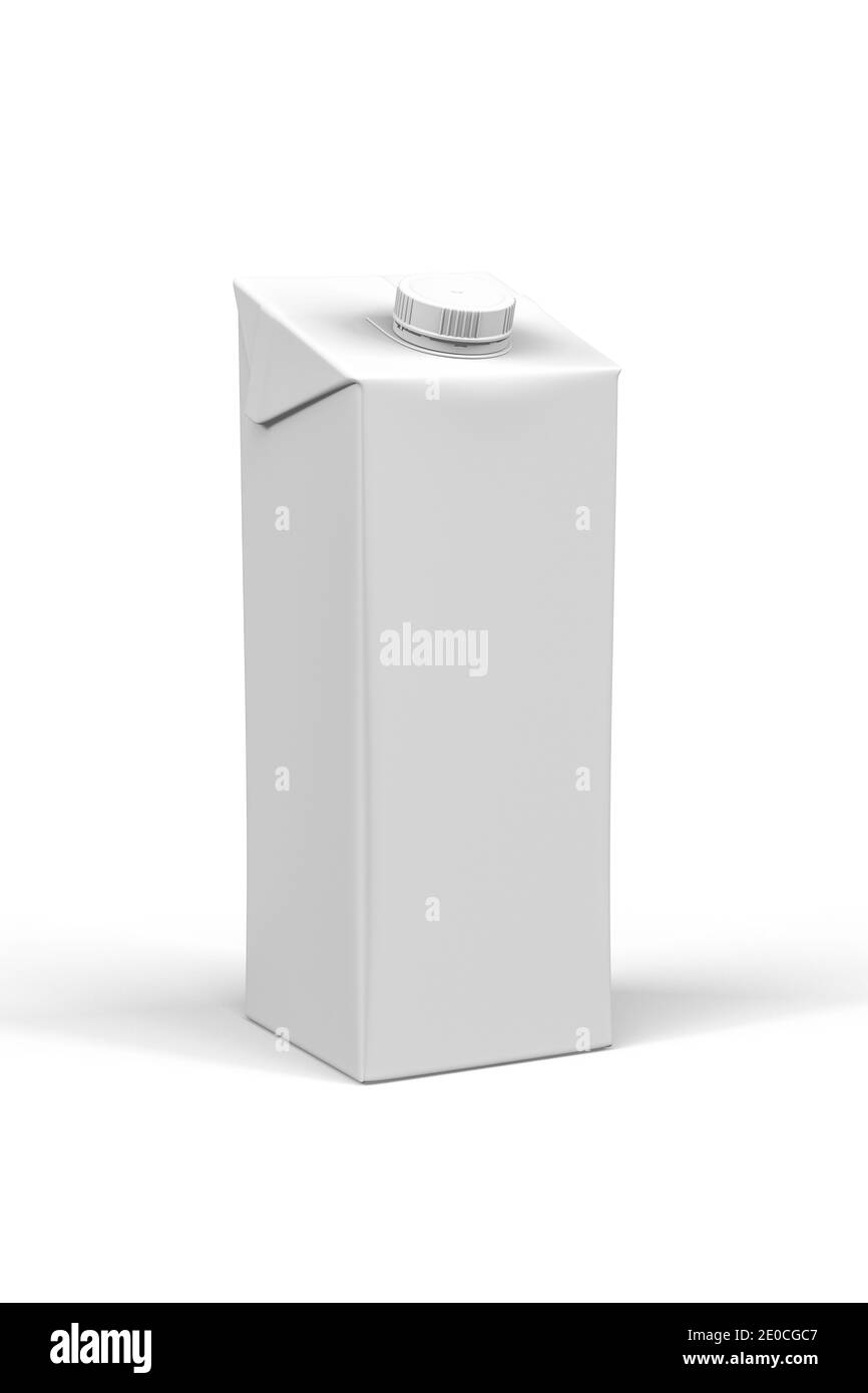 Confezione di cartone mockup per bevande - cartone da litri di latte o succo isolato su sfondo bianco - rendering 3d Foto Stock