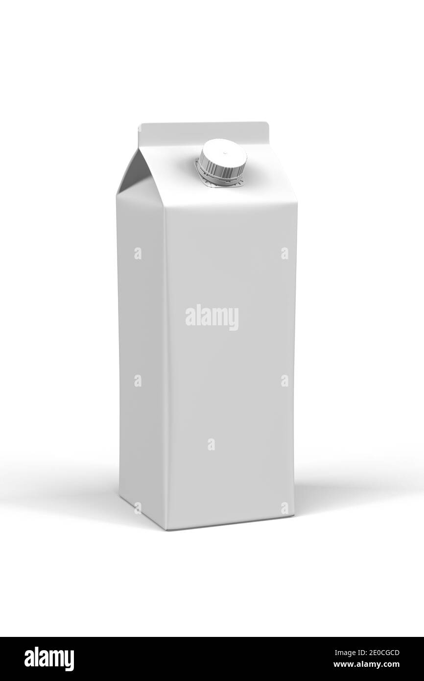 Confezione di cartone mockup per bevande - cartone da litri di latte o succo isolato su sfondo bianco - rendering 3d Foto Stock