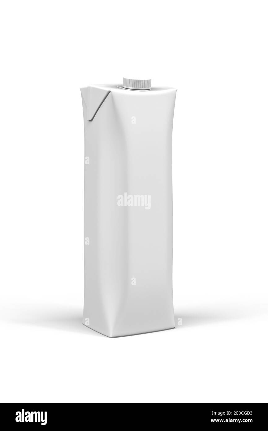 Confezione di cartone mockup per bevande - cartone da litri di latte o succo isolato su sfondo bianco - rendering 3d Foto Stock