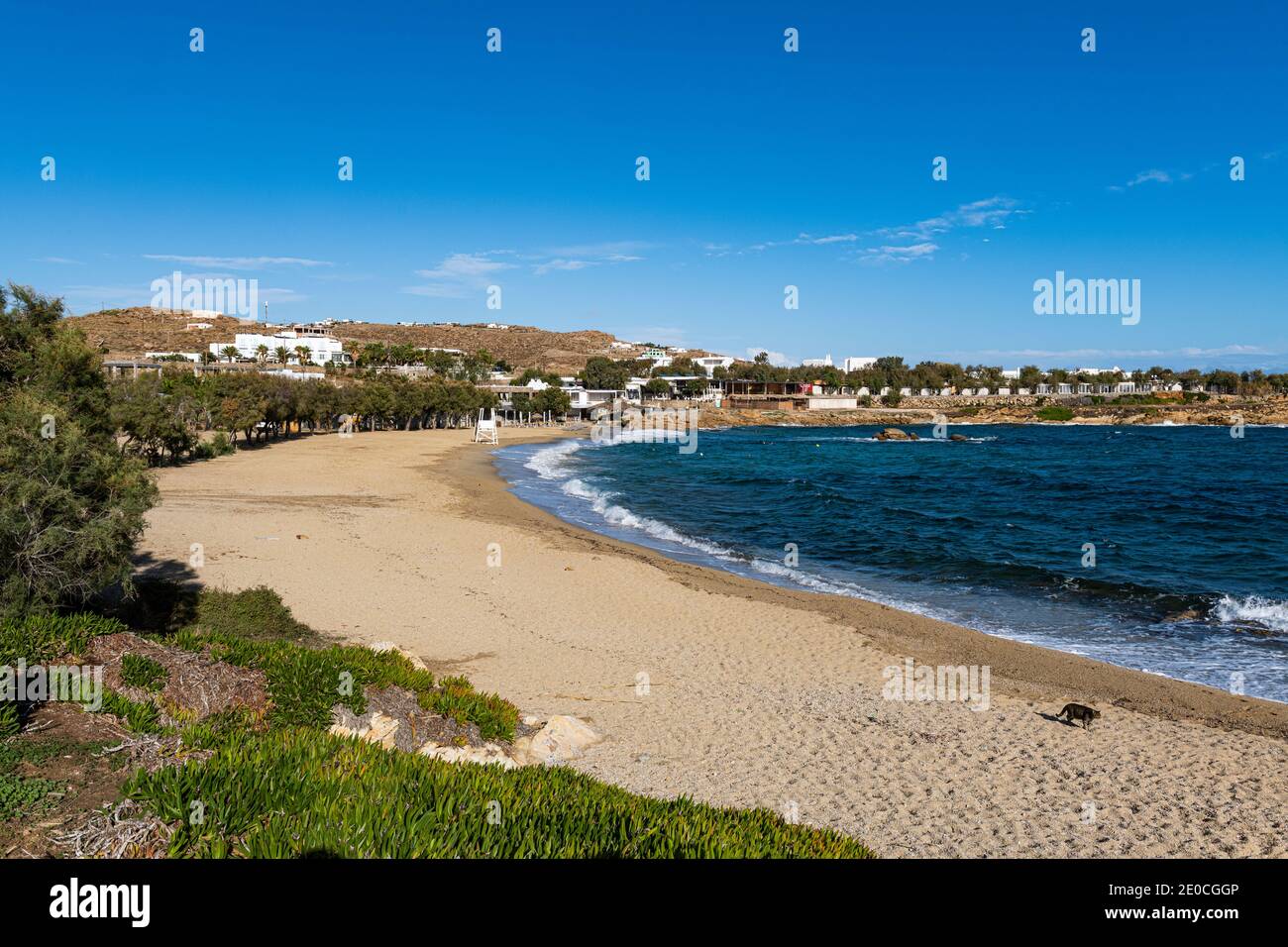 Spiaggia di Paraga, Mykonos, Cicladi, Isole Greche, Grecia, Europa Foto Stock
