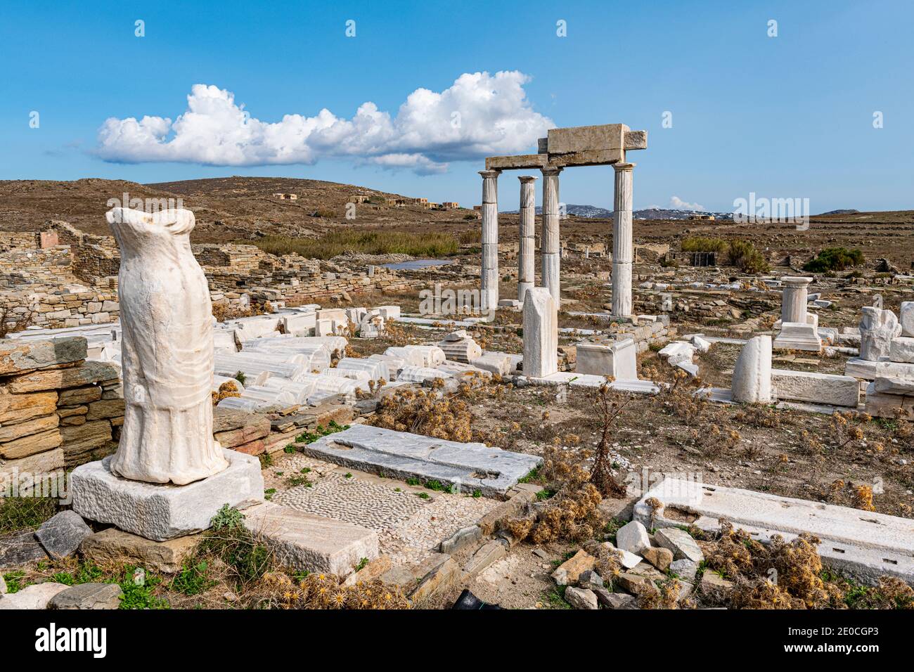 Delos, Patrimonio dell'Umanità dell'UNESCO, vicino a Mykonos, Cicladi, Isole greche, Grecia, Europa Foto Stock