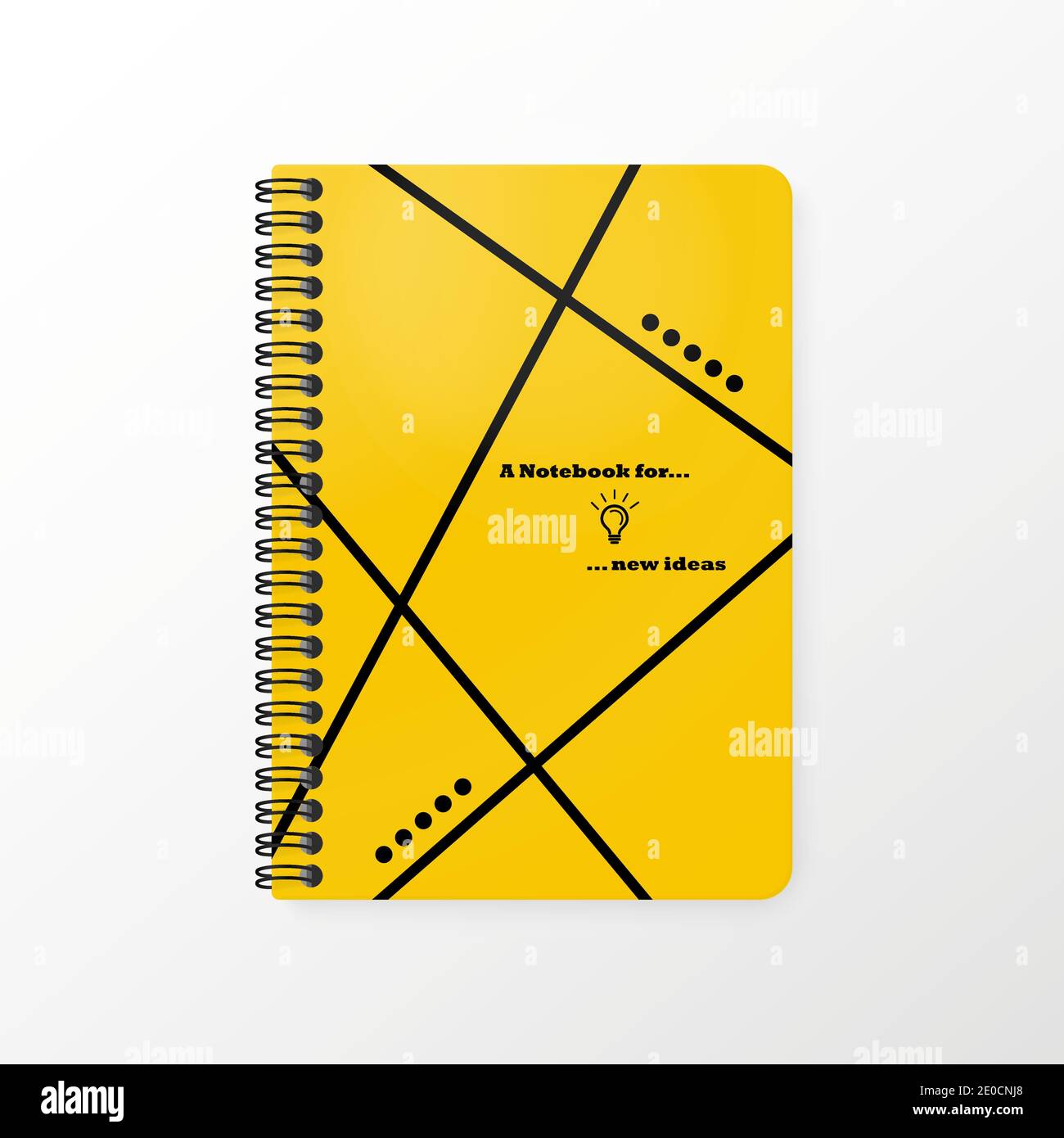 Layout realistico. Notebook in giallo e nero colori aziendali per annotare le tue idee. Il design vettoriale è adatto per grandi aziende e grandi aziende Illustrazione Vettoriale