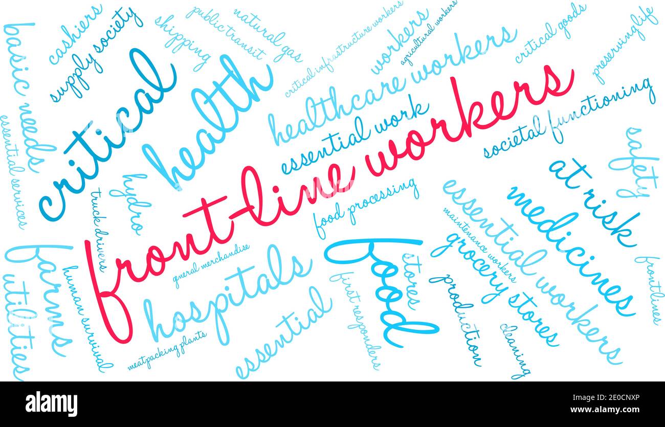 I lavoratori di front-line hanno un fumetto su sfondo bianco. Illustrazione Vettoriale