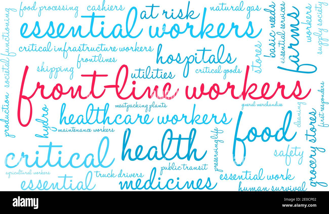 I lavoratori di front-line hanno un fumetto su sfondo bianco. Illustrazione Vettoriale