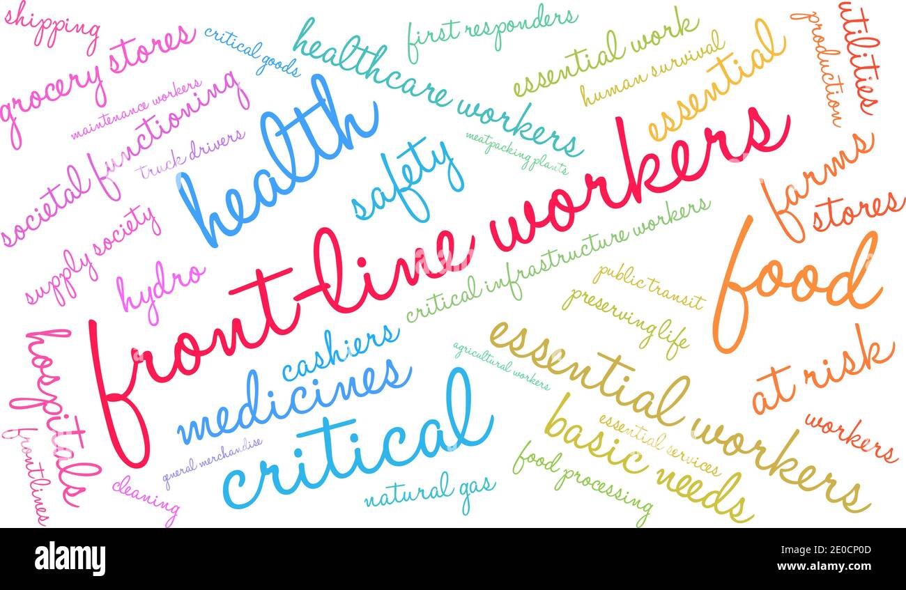 I lavoratori di front-line hanno un fumetto su sfondo bianco. Illustrazione Vettoriale