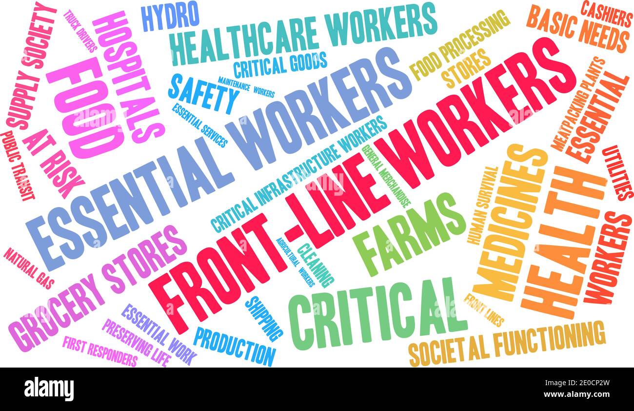 I lavoratori di front-line hanno un fumetto su sfondo bianco. Illustrazione Vettoriale