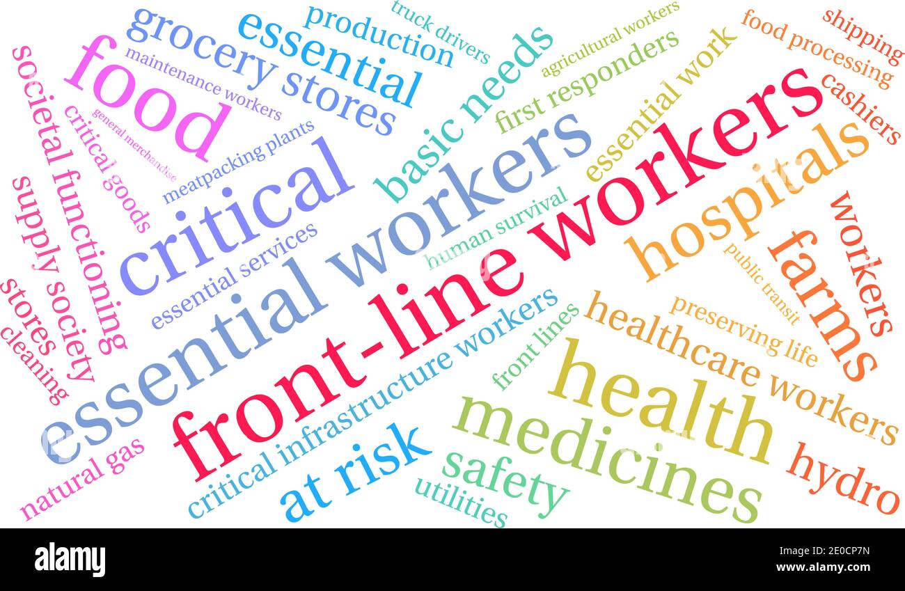 I lavoratori di front-line hanno un fumetto su sfondo bianco. Illustrazione Vettoriale