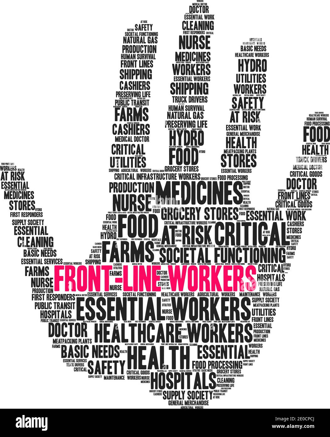 I lavoratori di front-line hanno un fumetto su sfondo bianco. Illustrazione Vettoriale