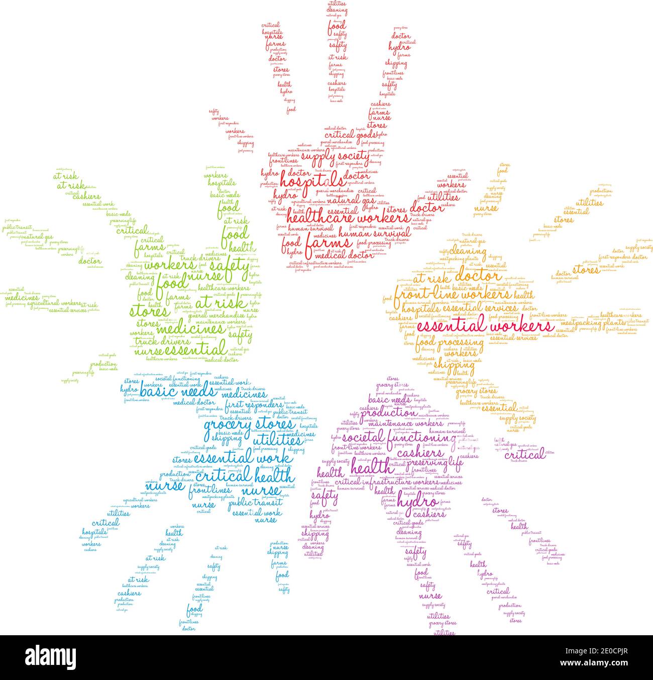 I lavoratori essenziali sono cloud su sfondo bianco. Illustrazione Vettoriale