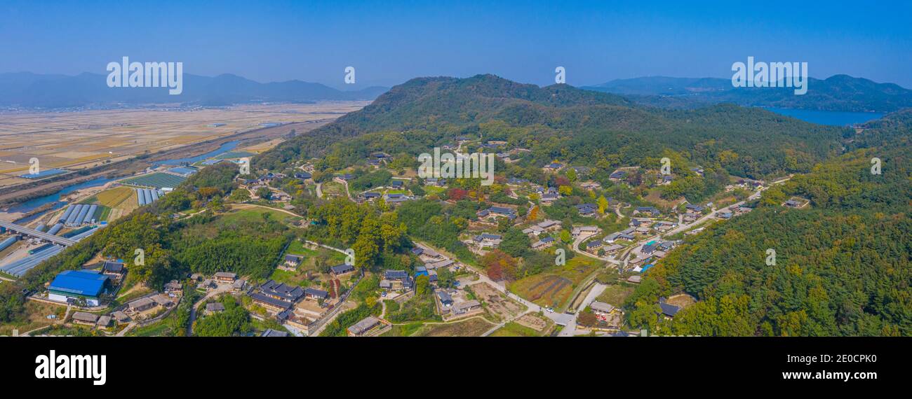 Veduta aerea del Villaggio Folcloristico di Yangdong nella Repubblica di Corea Foto Stock