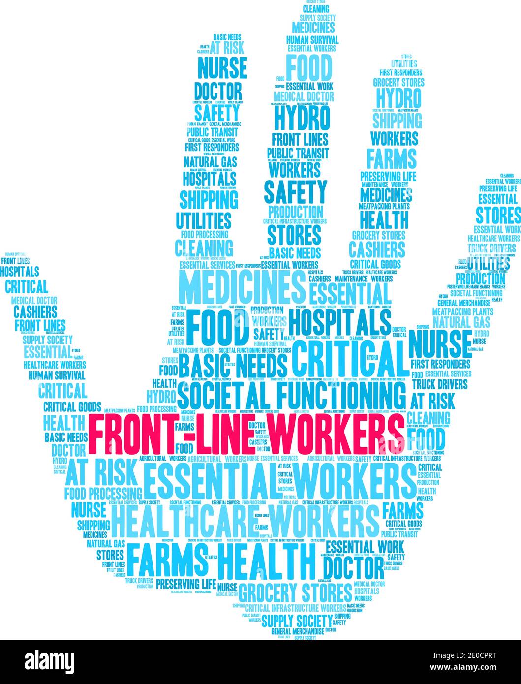 I lavoratori di front-line hanno un fumetto su sfondo bianco. Illustrazione Vettoriale