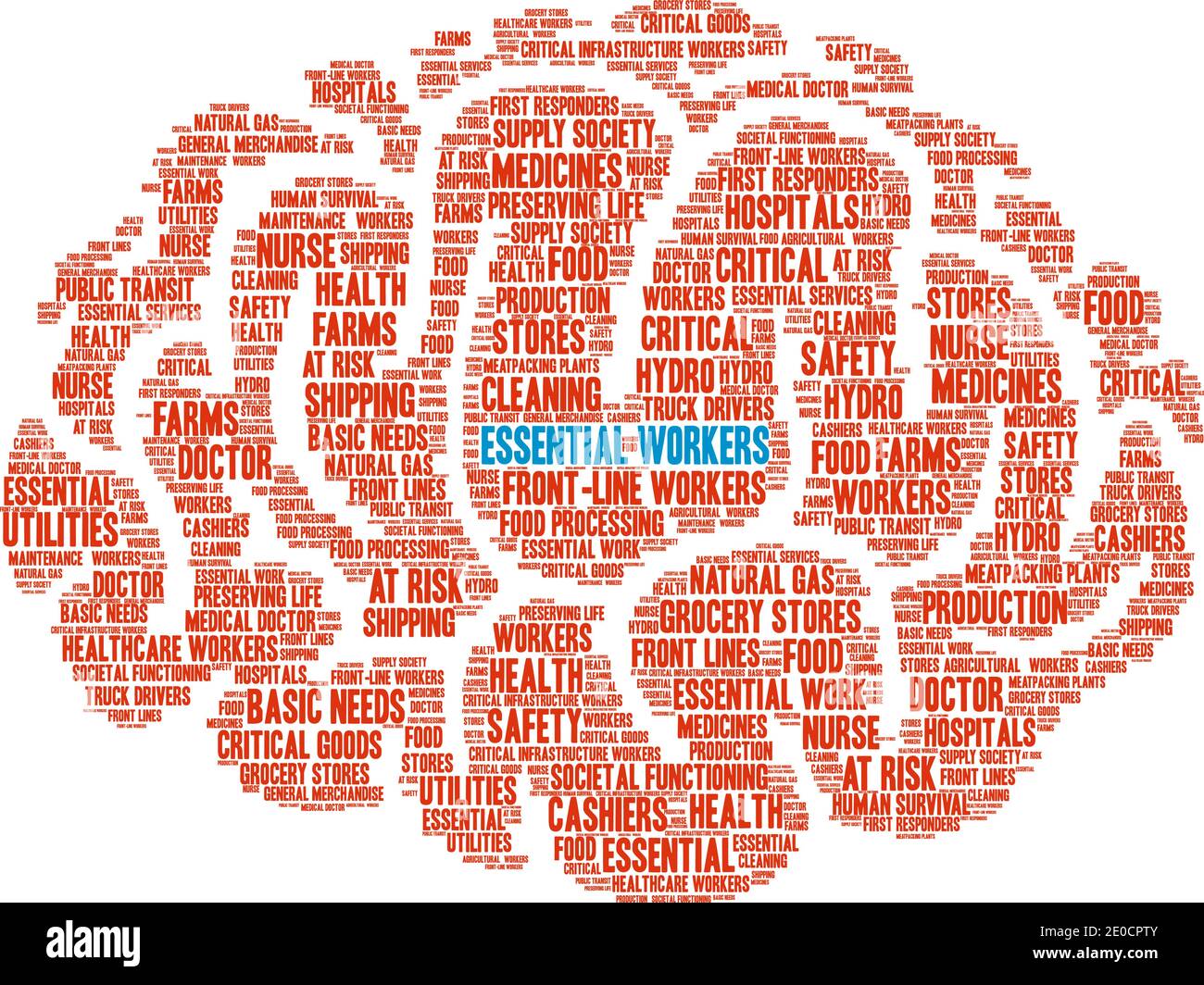 I lavoratori essenziali sono cloud su sfondo bianco. Illustrazione Vettoriale