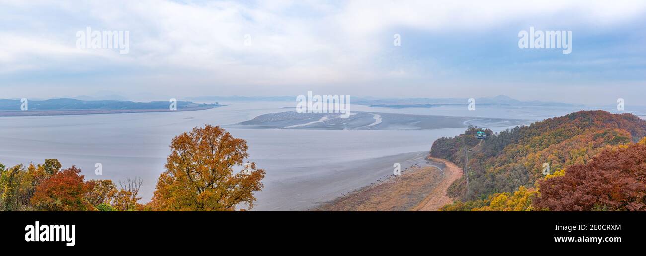 Corea del Nord visto da ODU Mt. Osservatorio dell'unificazione, Repubblica di Corea Foto Stock
