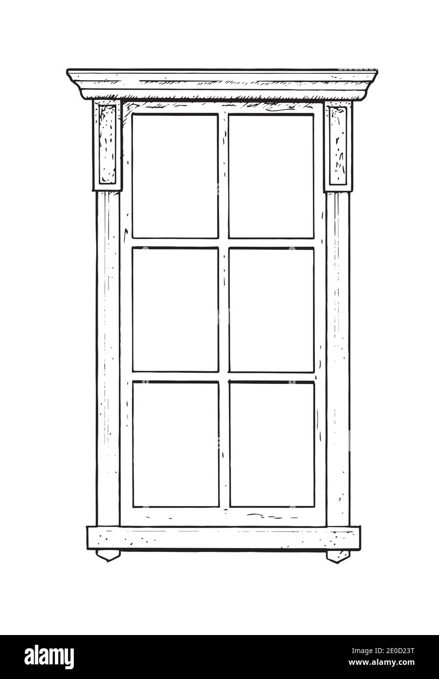 Disegno di una finestra classica isolata - schizzo a penna Illustrazione Vettoriale
