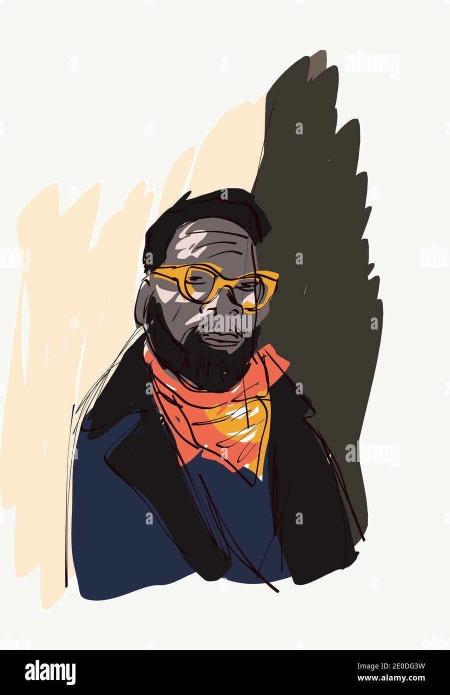 Illustrazione vettoriale dell'hipster maschile afroamericano in outfit trendy e occhiali moderni Foto Stock