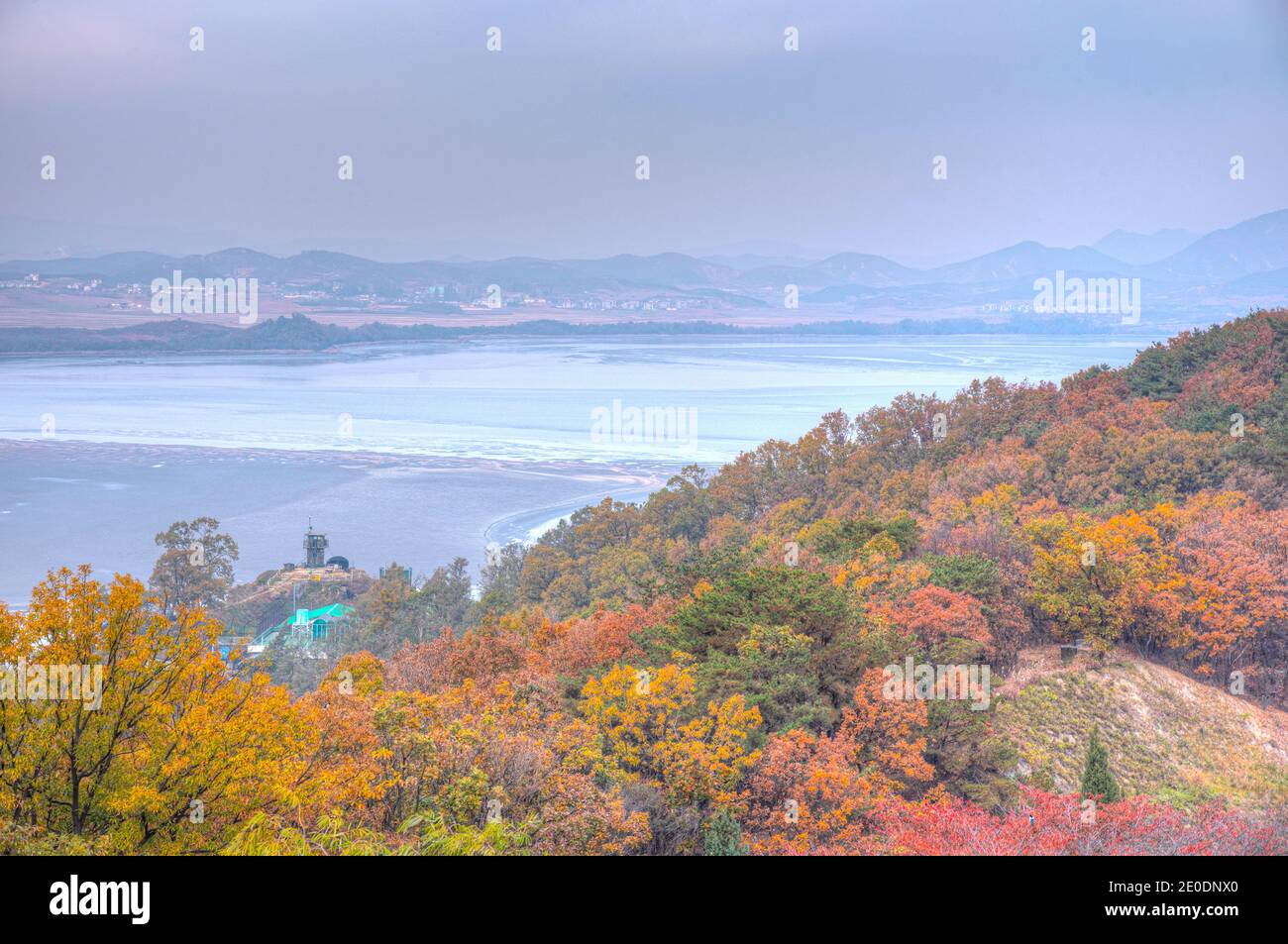 Corea del Nord visto da ODU Mt. Osservatorio dell'unificazione, Repubblica di Corea Foto Stock