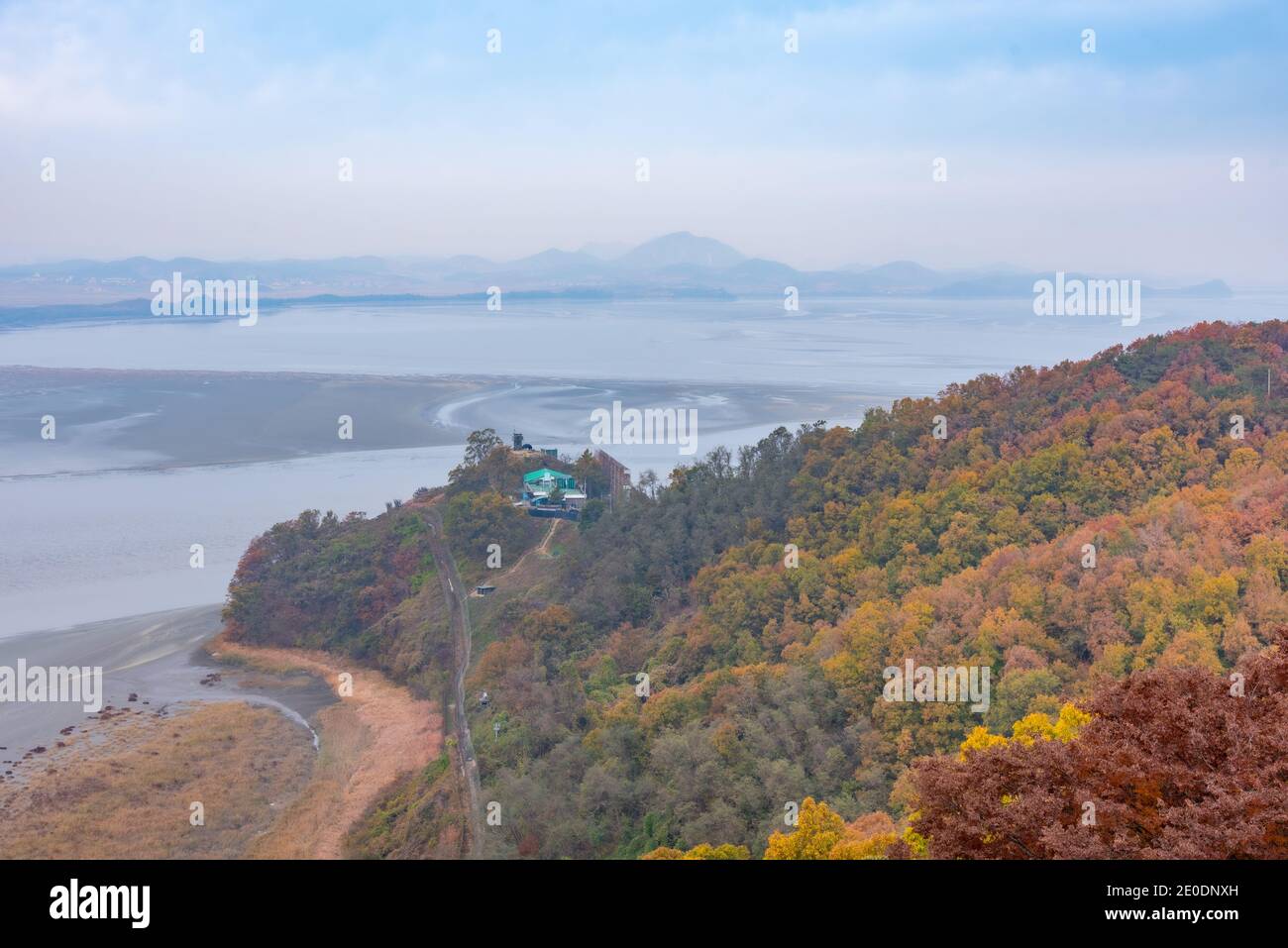 Corea del Nord visto da ODU Mt. Osservatorio dell'unificazione, Repubblica di Corea Foto Stock