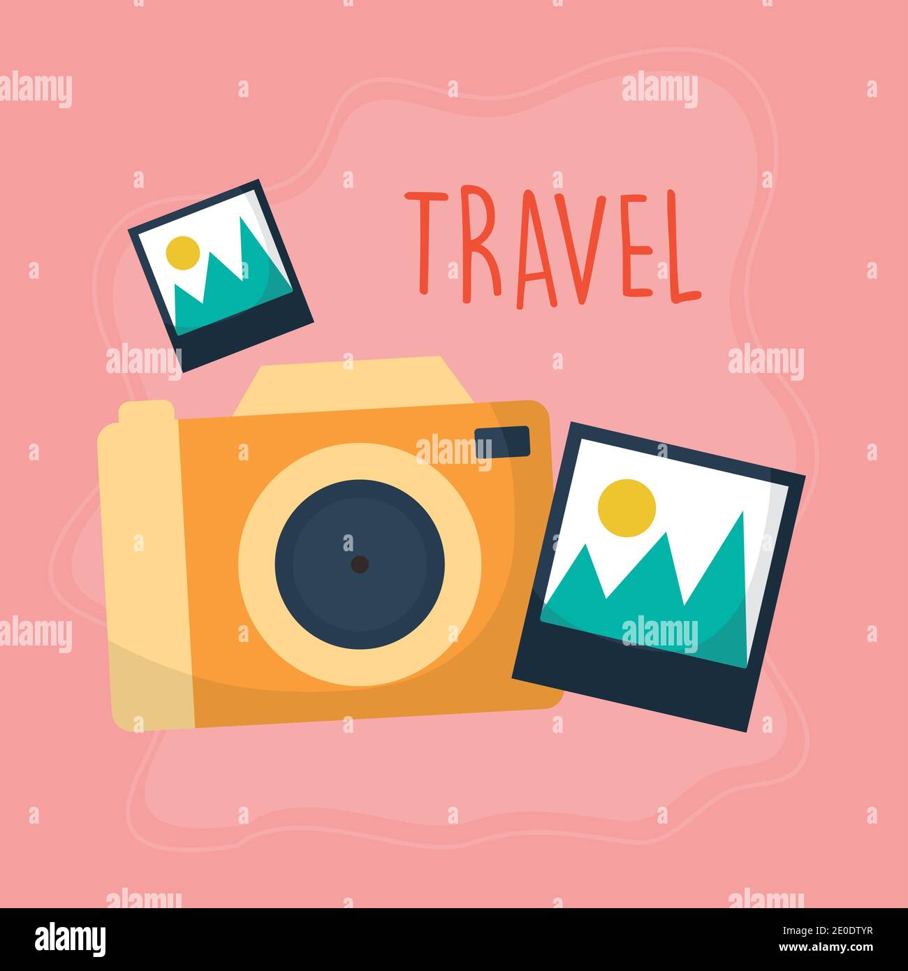 lettere da viaggio con fotocamera di colore arancione e immagine icone Illustrazione Vettoriale