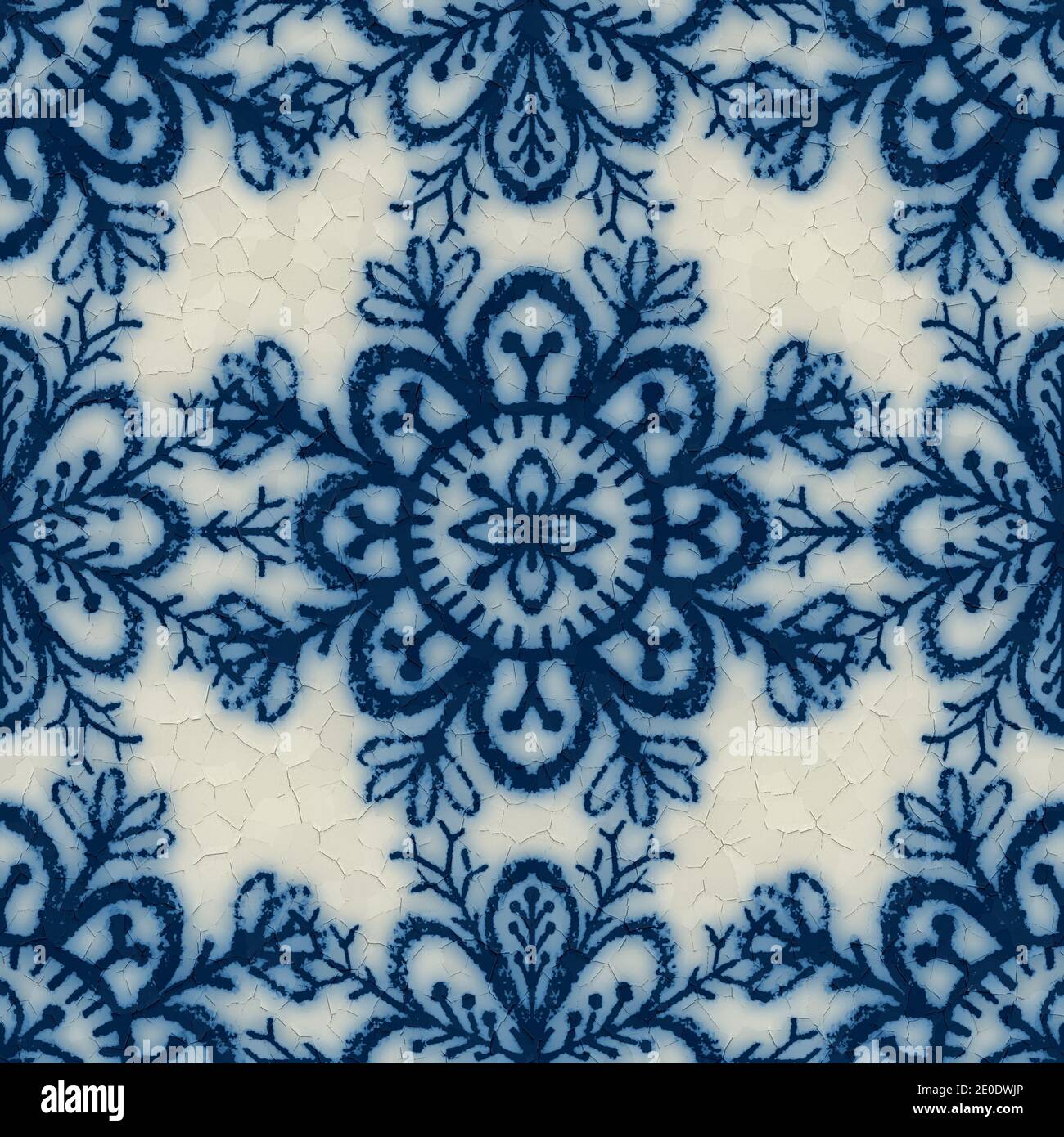 Design in ceramica blu e bianco incrinato senza cuciture Foto Stock