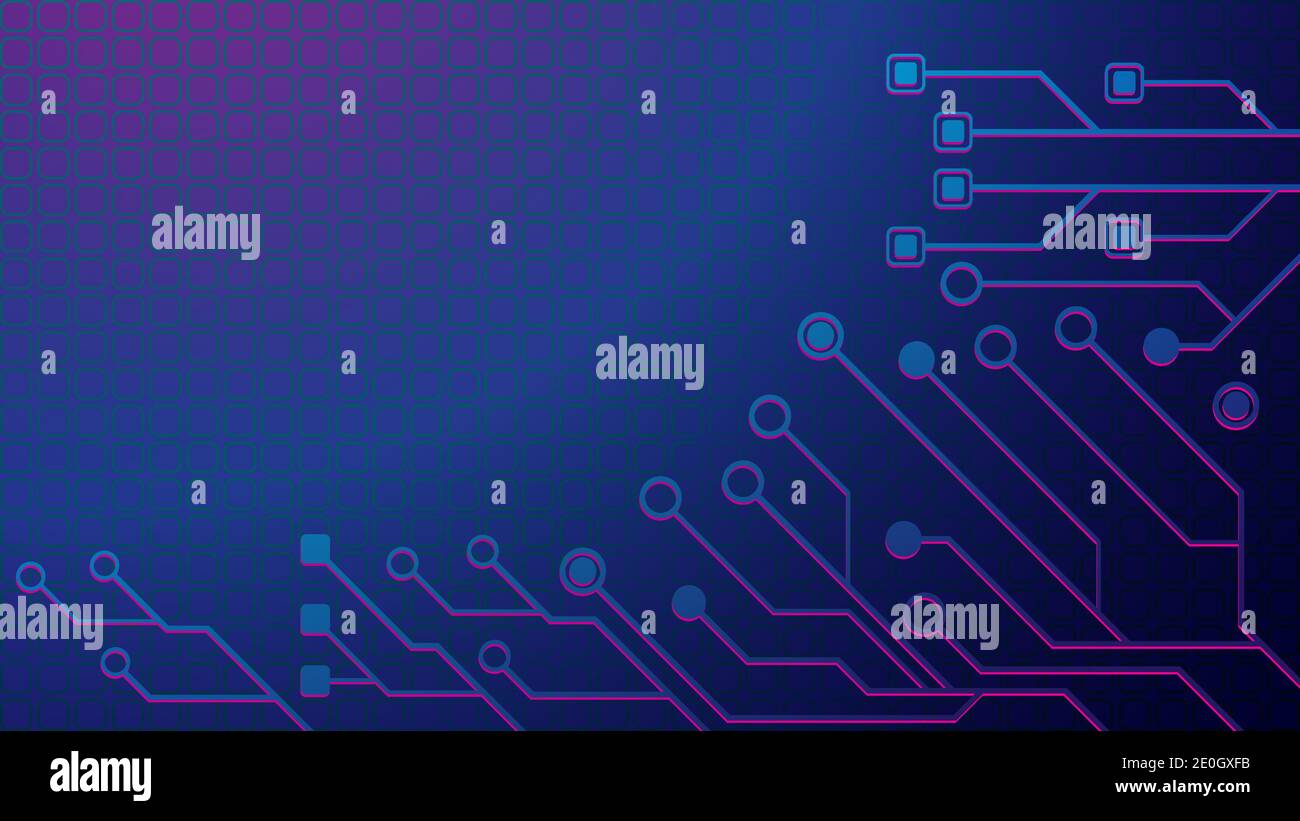 Modello di progettazione di background della scheda a circuito stampato cyberpunk. Illustrazione vettoriale della tecnologia astratta. Concetto di progettazione per il trasferimento dei dati di traccia su circuito stampato sci-Fi. Illustrazione Vettoriale