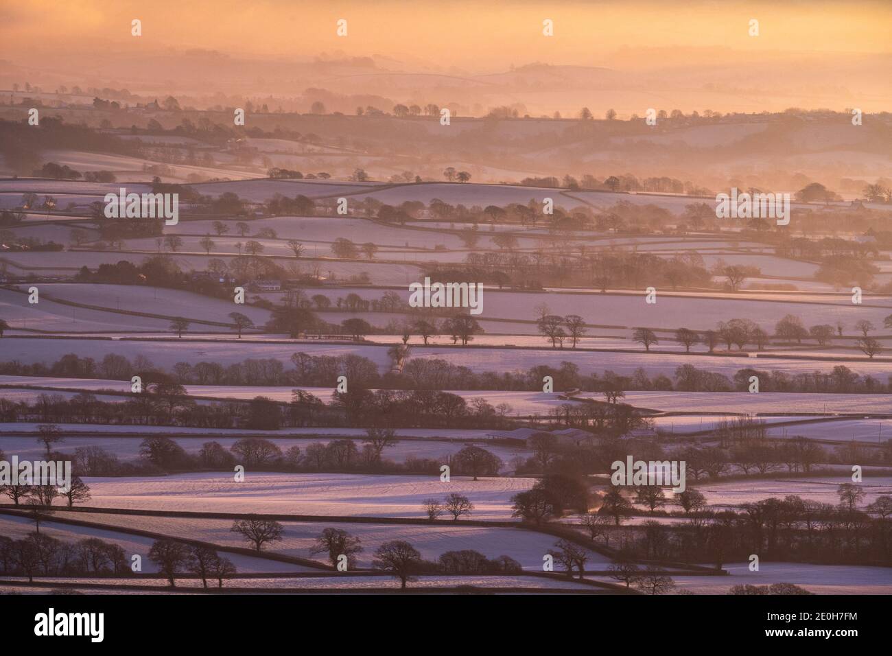 Lamberts Castle, Dorset, Regno Unito. 1 gennaio 2020. Tempo del Regno Unito: 2021 si spegne ad un avviamento a freddo amaramente come le temperature crummet portando le condizioni ghiacciate al sud-ovest. Il paesaggio rurale del Dorset occidentale è ricoperto da uno strato di gelo spesso il giorno di Capodanno. Credit: Celia McMahon/Alamy Live News Foto Stock