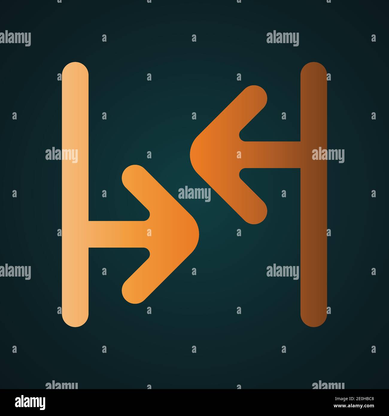 Due frecce che puntano al centro. Gradient gold Concept con sfondo scuro Illustrazione Vettoriale