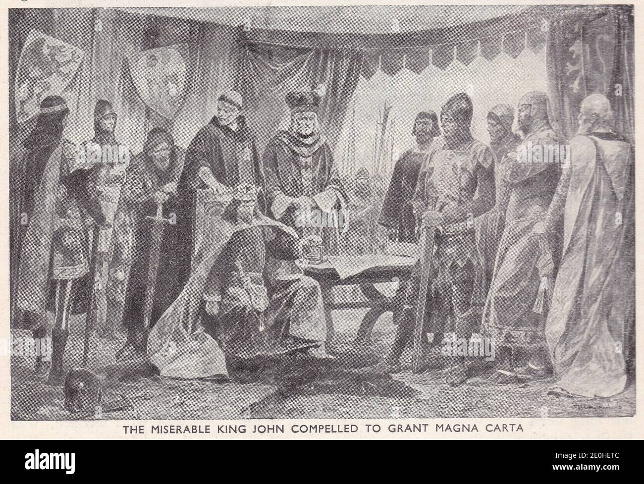 Il miserabile re Giovanni obbligò a concedere Magna carta. Foto Stock