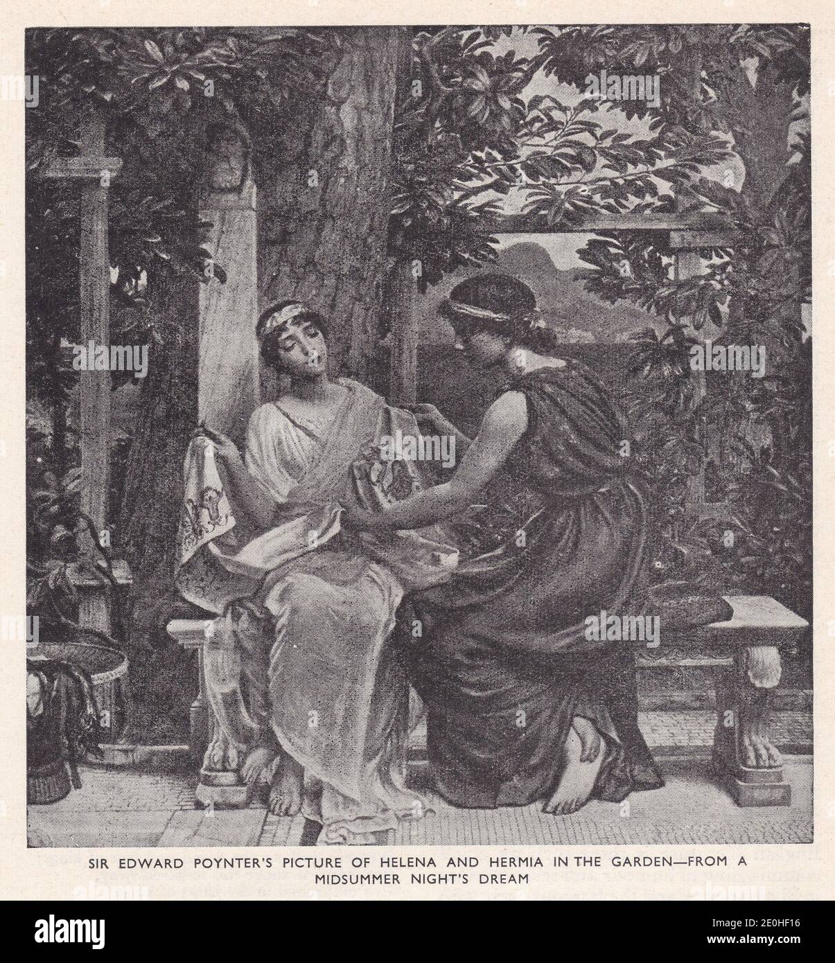 Helena ed Hermia nel Giardino, da un sogno di una notte di mezza estate - Pittura di Sir Edward Poynter. Foto Stock