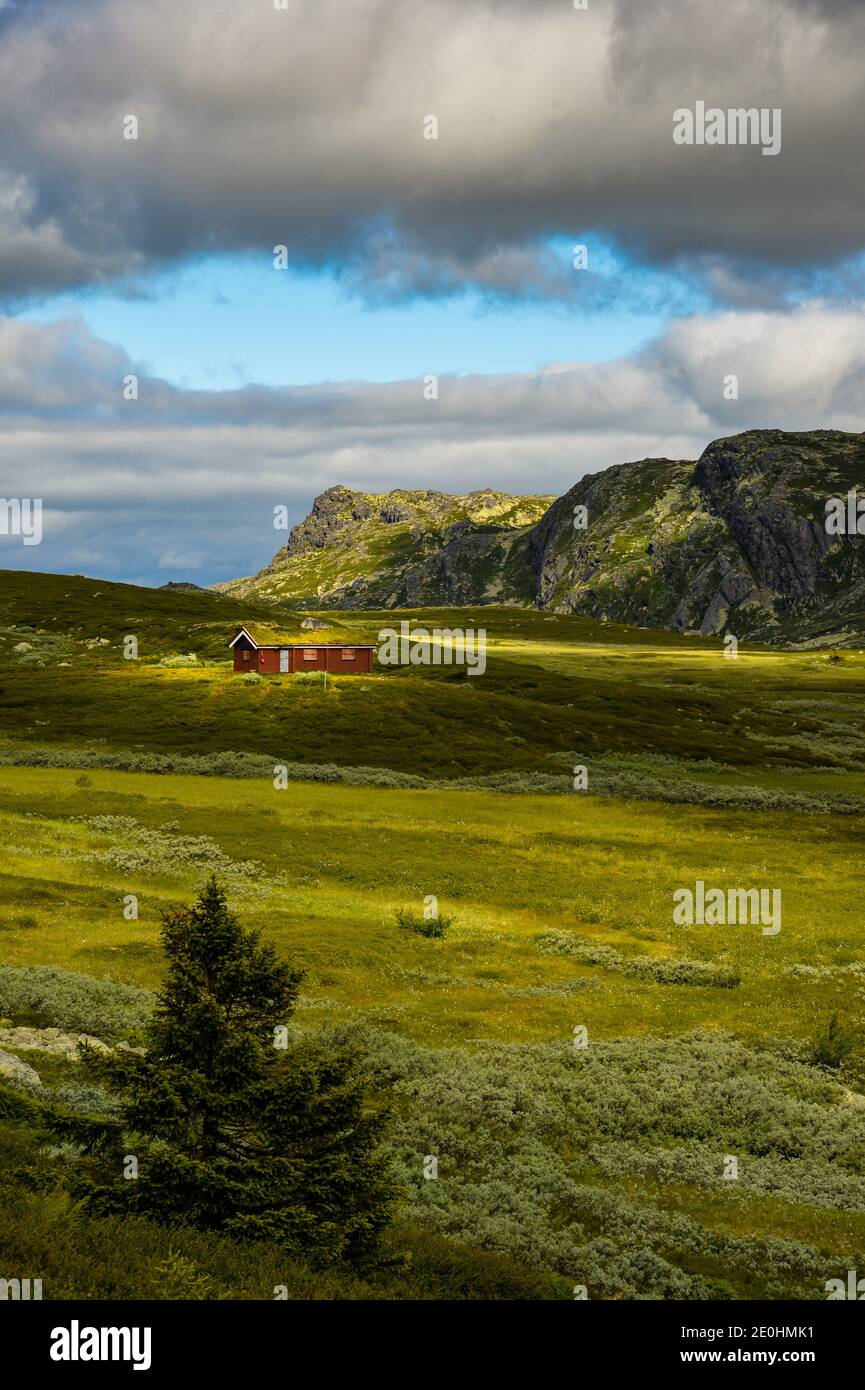 Einsame Hütte in Norvegia Foto Stock