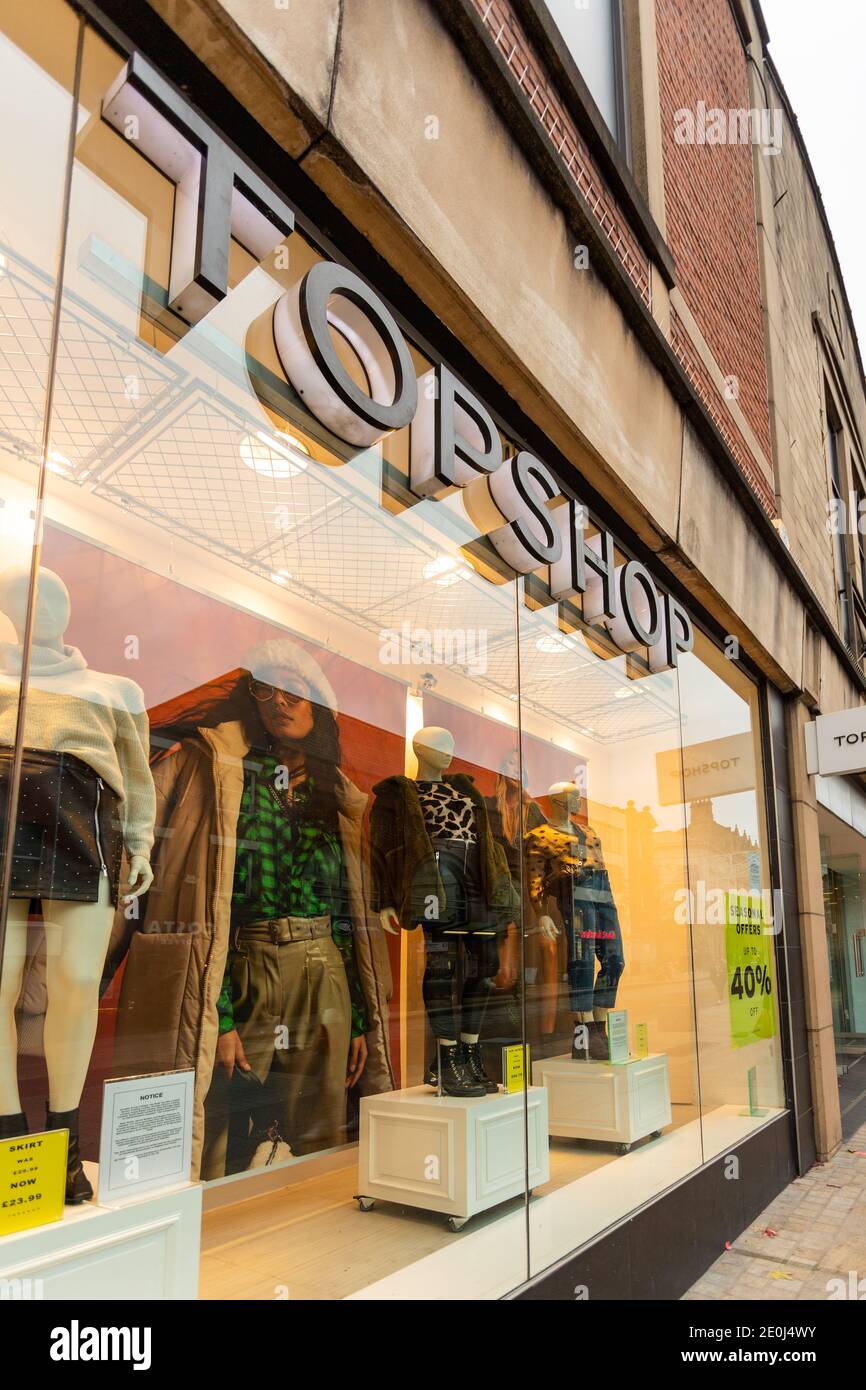 Top Shop negozio di fronte, Preston, Lancashire. Foto Stock