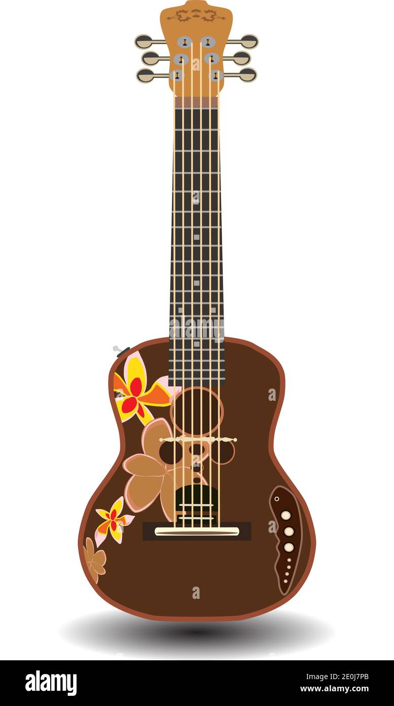 Illustrazione vettoriale di chitarra elettrica hawaiana ukulele isolato su sfondo bianco. Illustrazione Vettoriale