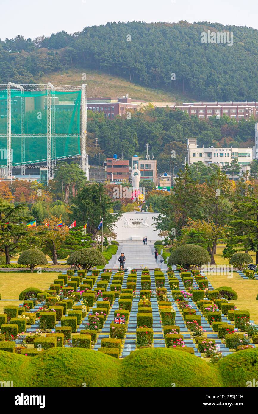 BUSAN, COREA, 29 OTTOBRE 2019: Cimitero commemorativo delle Nazioni Unite a Busan, Repubblica di Corea Foto Stock