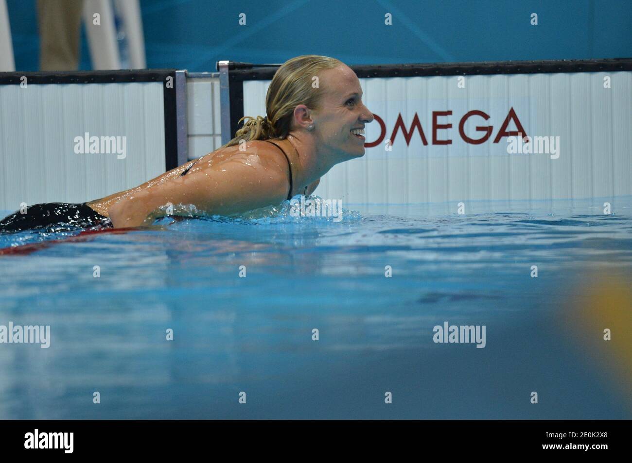 Il 2012 luglio 2012, Dana Vollmer degli Stati Uniti ha vinto la finale femminile della Butterfly da 100 m durante i Giochi Olimpici di Londra del 29. Foto di Gouhier-Guibbaud-JMP/ABACAPRESS.COM Foto Stock