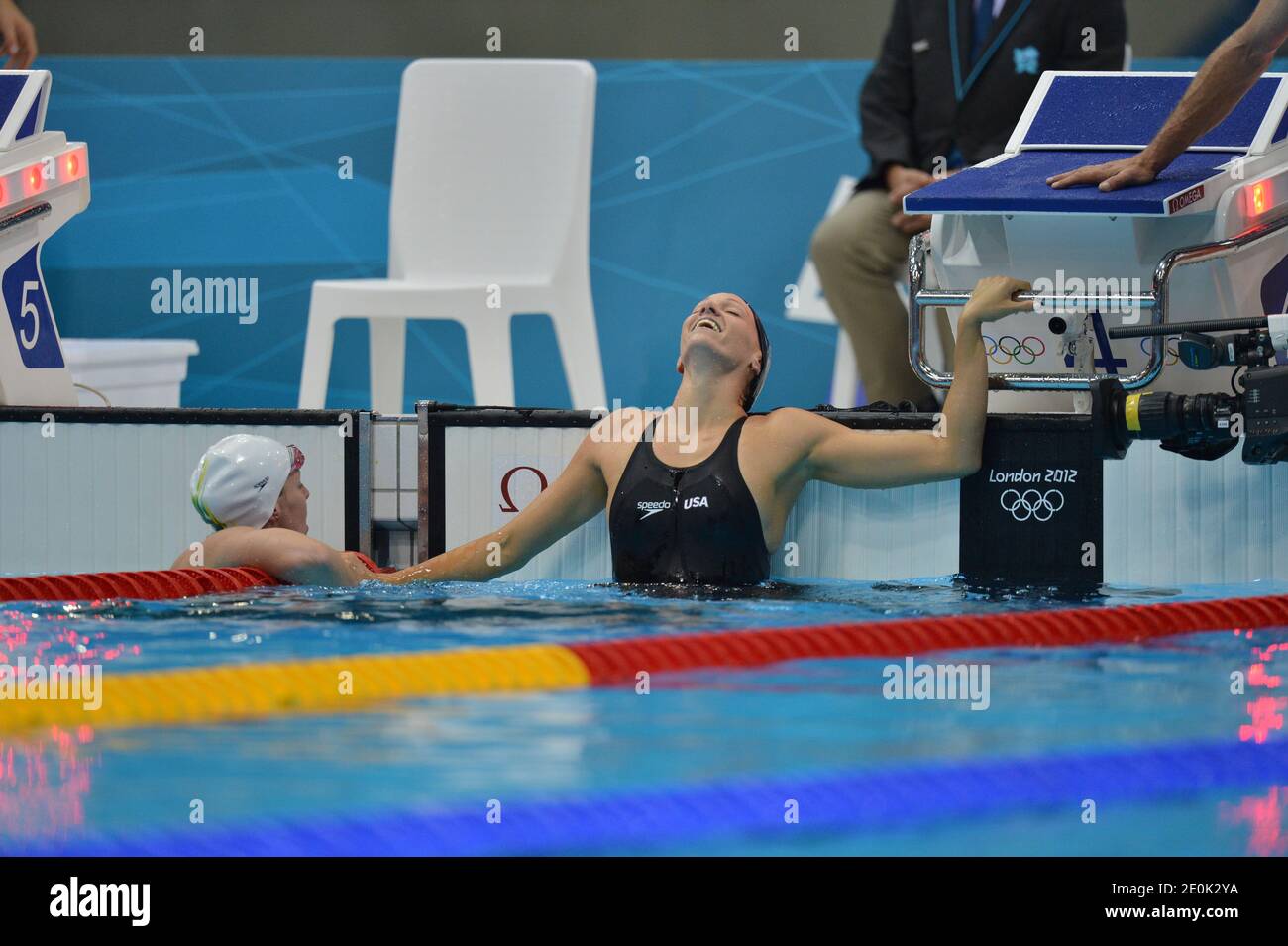Il 2012 luglio 2012, Dana Vollmer degli Stati Uniti ha vinto la finale femminile della Butterfly da 100 m durante i Giochi Olimpici di Londra del 29. Foto di Gouhier-Guibbaud-JMP/ABACAPRESS.COM Foto Stock