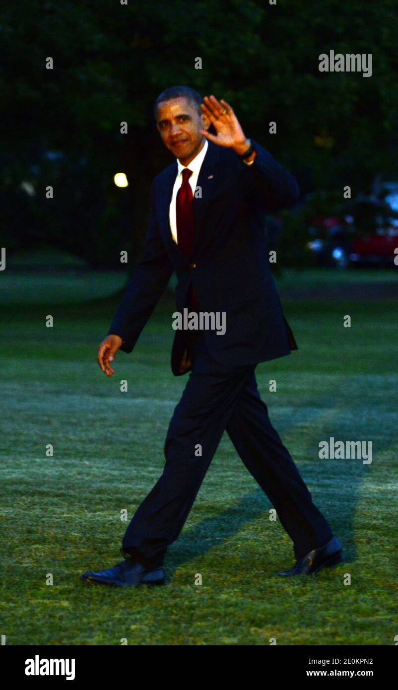 Il presidente AMERICANO Obama ritorna alla Casa Bianca a Washington, DC venerdì 31 agosto 2012 da Fort Bliss, Texas. Foto di William Auth/Pool/ABACAPRESS.COM Foto Stock