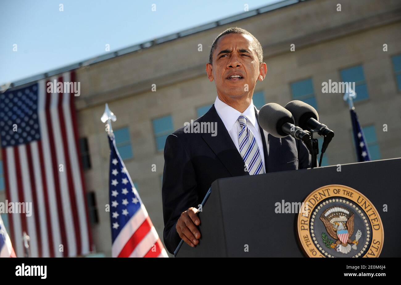 Il presidente Barack Obama parla al Pentagono per commemorare l'undicesimo anniversario dei 9-11 attacchi , ad Arlington, VA, USA il 11 settembre 2012. Foto di Olivier Douliery/ABACAPRESS.COM Foto Stock