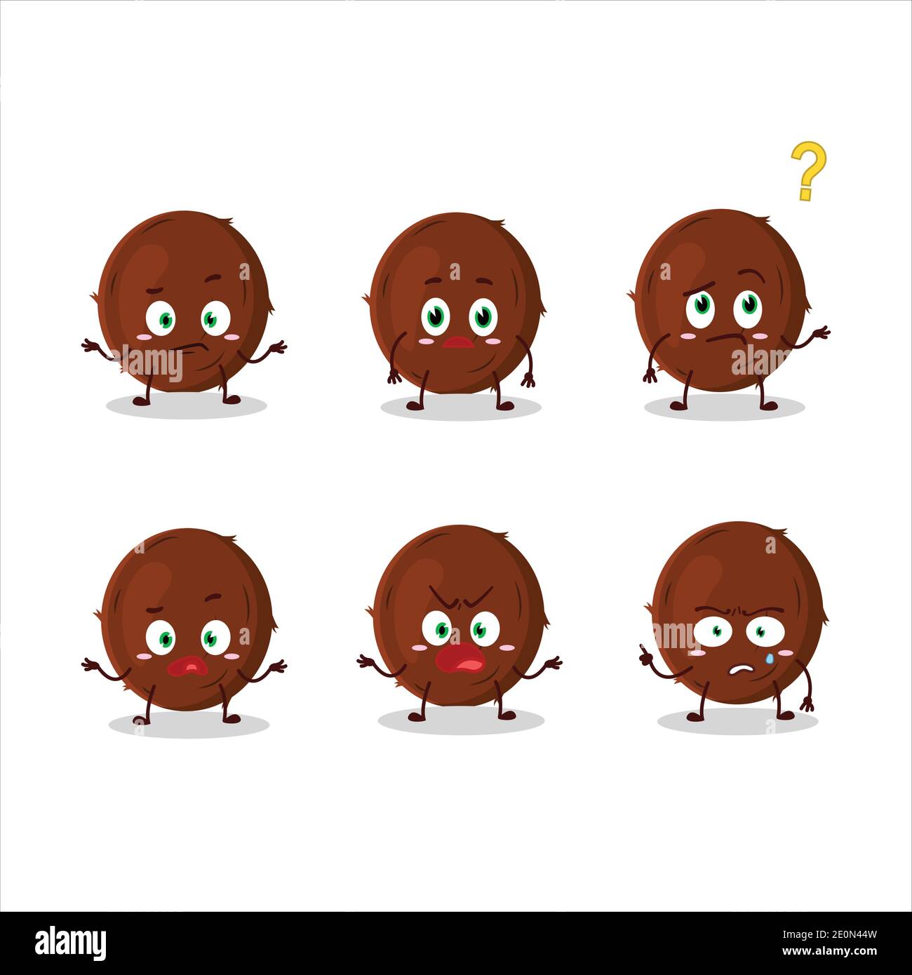 Carattere cartoon di cocco con che espressione. Illustrazione vettoriale Illustrazione Vettoriale