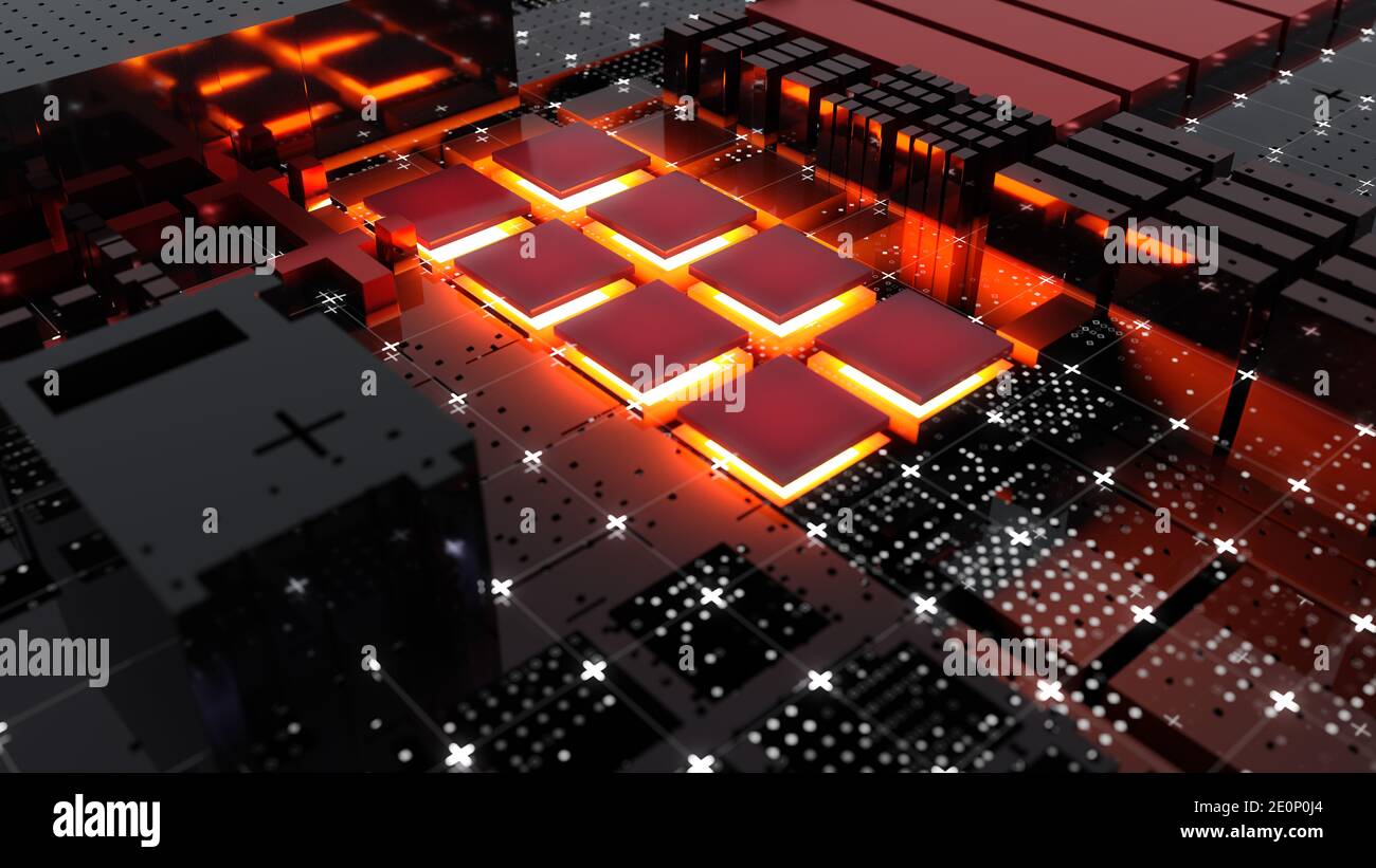 Concetto astratto dei processori per computer centrali. Illustrazione 3D Foto Stock
