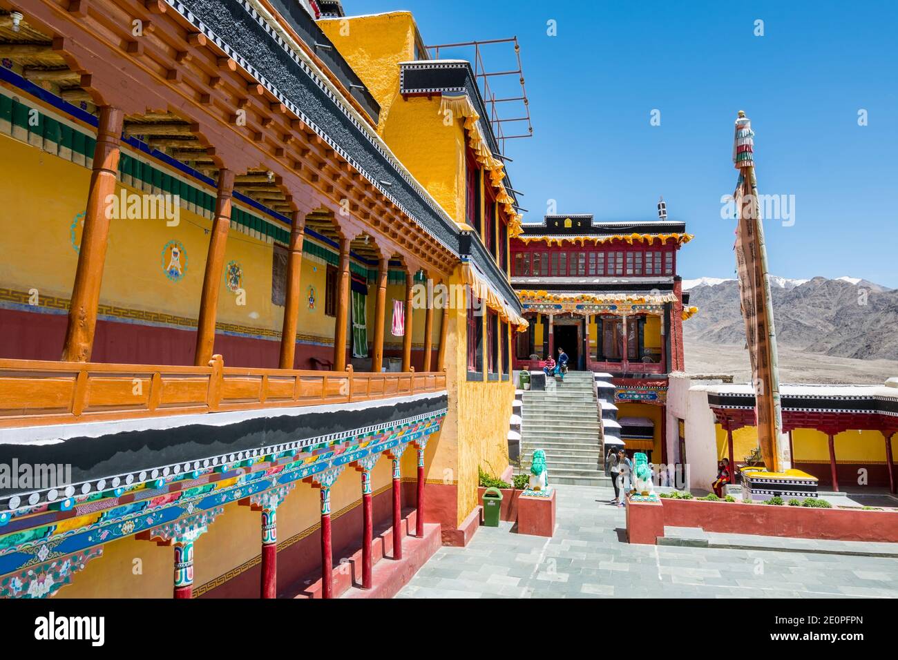 Tradizionale edificio storico tibetano a Thiksay Gompa o al Monastero di Thiksay a Leh-Ladakh, Kashmir Foto Stock