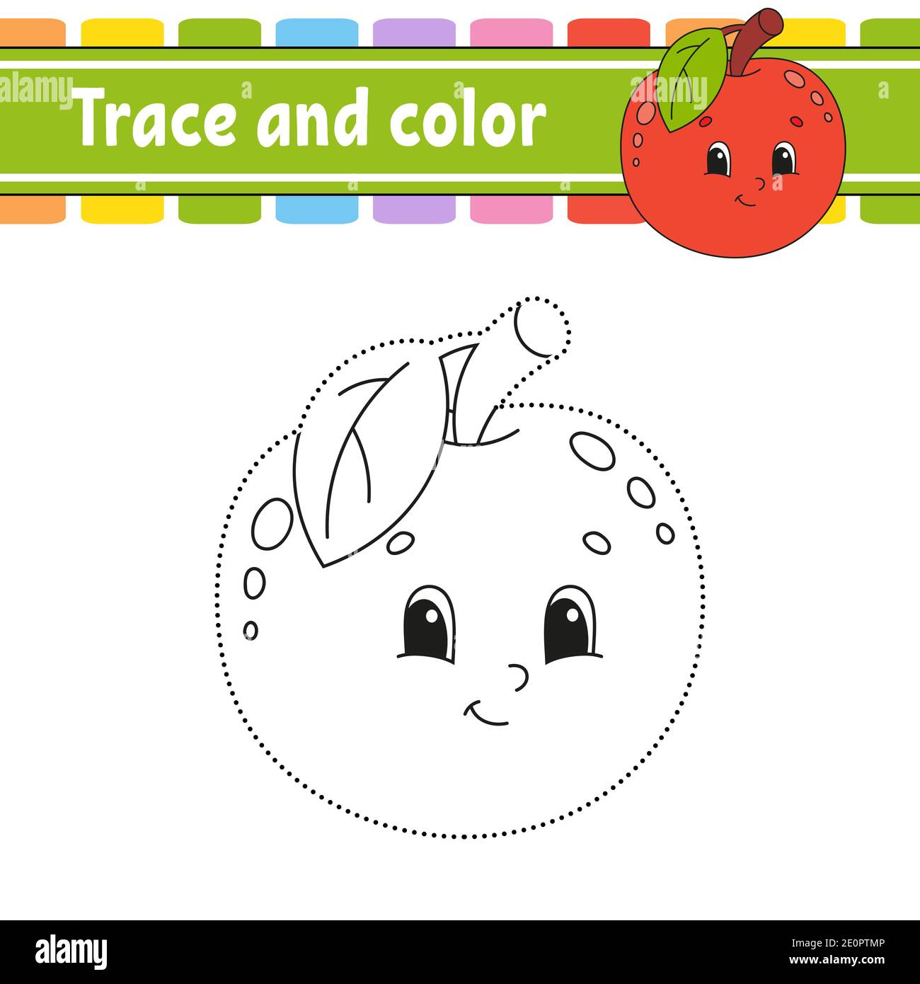 Traccia e colore. Pratica di scrittura a mano. Foglio di lavoro per lo sviluppo dell'istruzione. Pagina attività. Gioco per bambini e preschoolers. Illustrazione vettoriale isolata. Illustrazione Vettoriale