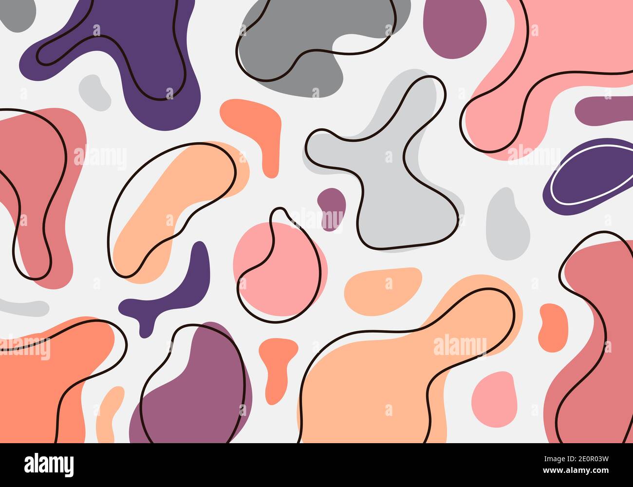 Astratto forme organiche minime composizione modello colore rosa, grigio, viola con linee nere su sfondo bianco in stile collage contemporaneo alla moda Illustrazione Vettoriale